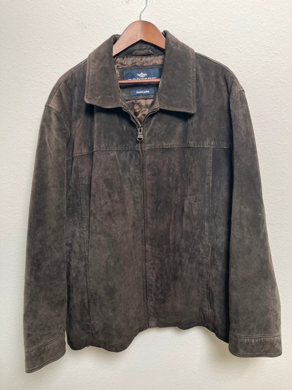 Dockers Genuine Leather Suede Jacket XXL Brown Distressed Zip Up Coat